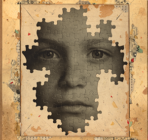 Illustration of a face made of puzzle pieces