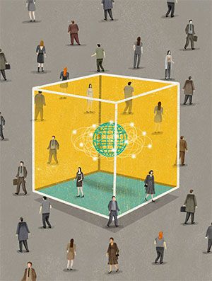 Illustration of online education connection