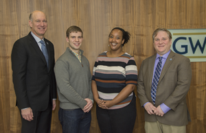 Dean Jeffrey Akman with students Yodit Beru and Alexander Sullivan