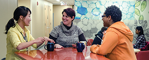 Colleagues in lab dining space